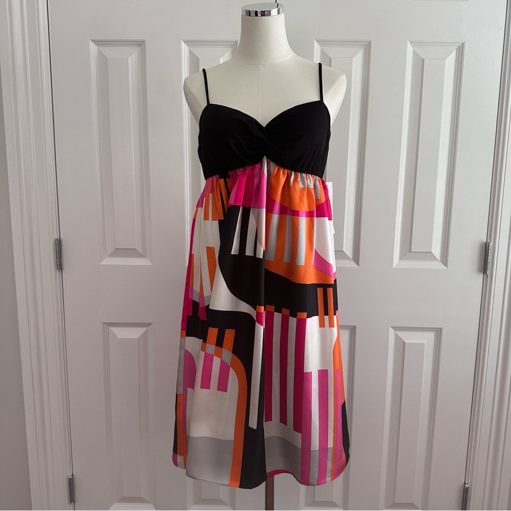 NWT Maggie London Black Pink Spaghetti Strap SILK Wedding Guest Dress Size 12